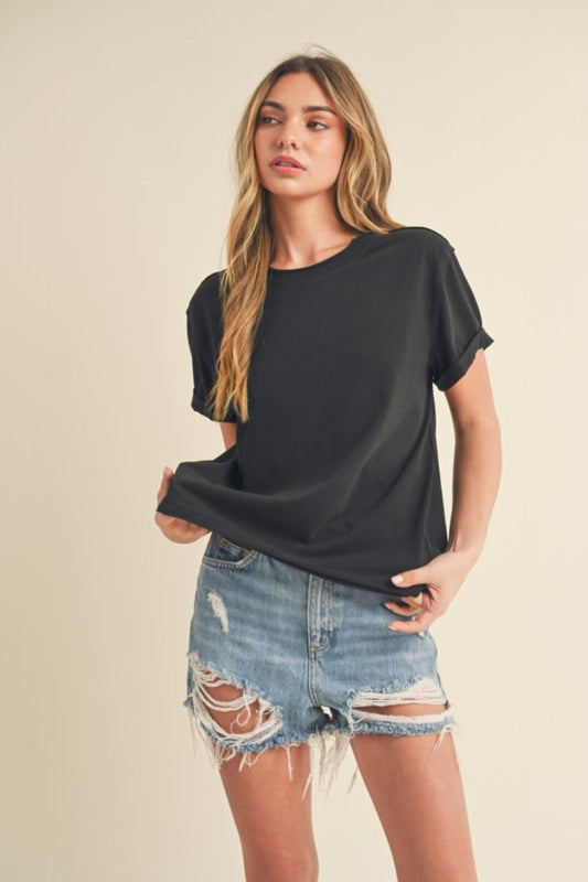 Aemi + Co Exposed Seam Round Neck Short Sleeve T-Shirt